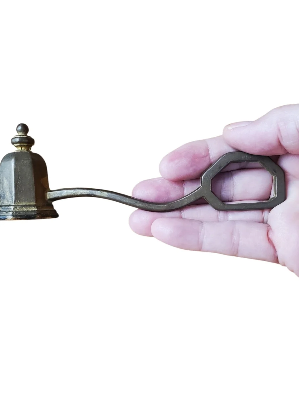 Vntg Brass Octagonal Candle Snuffer with Finger Loop
